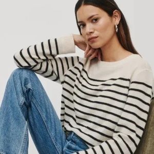 J.Crew Cashmere Crewneck Boyfriend Sweater in Cream and Navy Stripe
